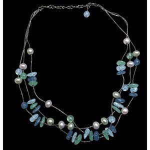 Mermaidcore Cool Tone Beaded Multilayer Station Necklace